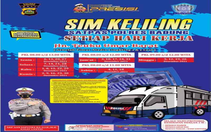 Jadwal SIM Keliling di Denpasar Bali Desember 2021